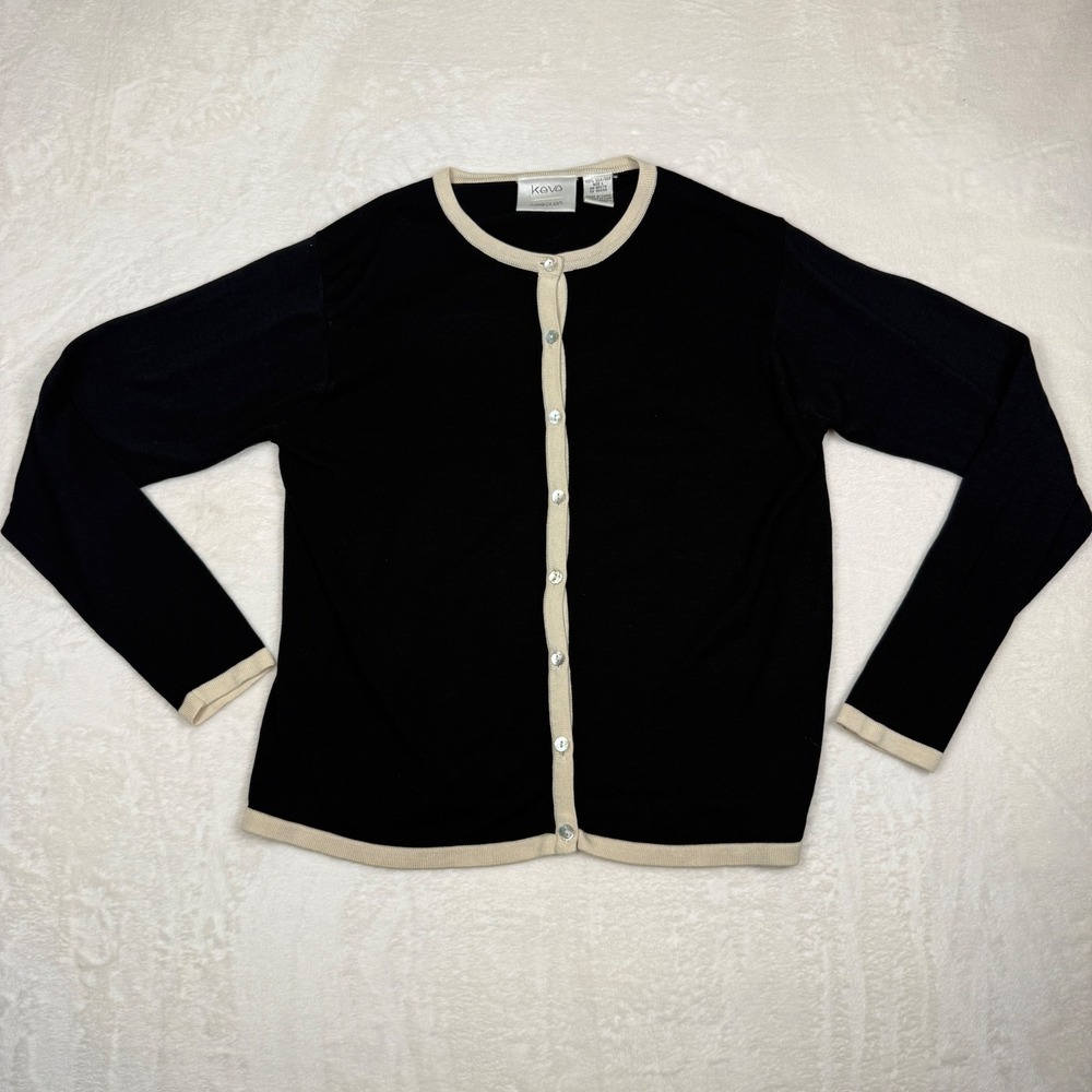 Vintage Kevo Collection Women's Large Black Silk Button Cardigan Sweater Grandma